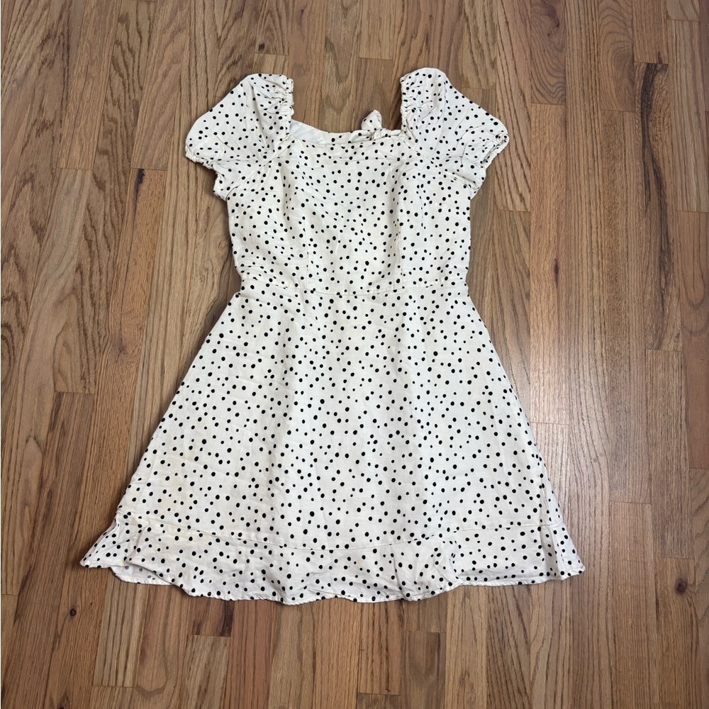Loft Mini Dress White Black Polka Dots Lined Petite 2